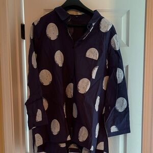Women's Navy Polka Dot Button Down Shirt
